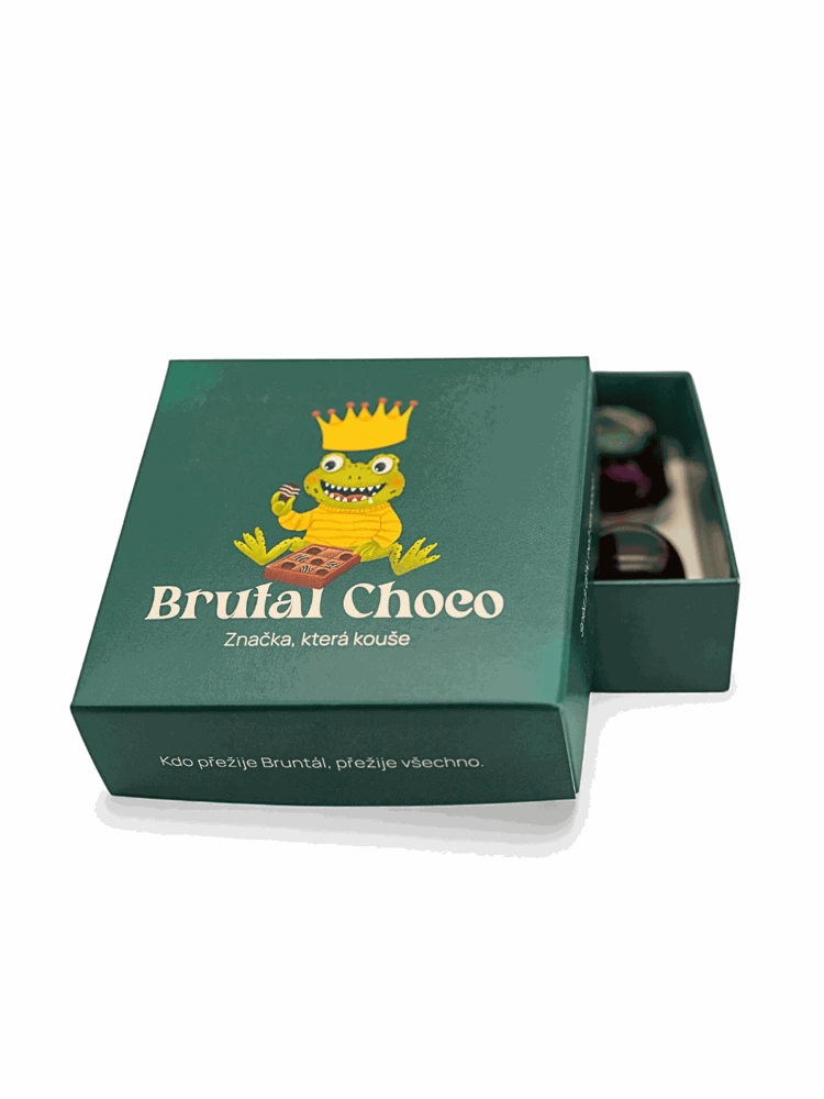 Zelená dárková bonboniéra BrutalChoco s žábou na víku